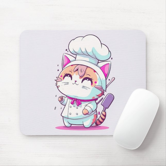 Niedlich Happy Baker Konditorei Koch Cat Kitten | Mousepad (Mit Mouse)