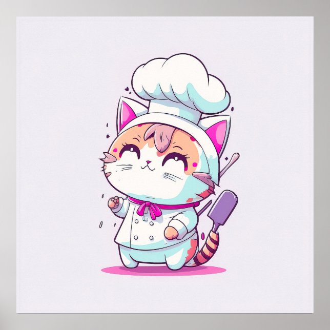 Niedlich Happy Baker Konditorei Koch Cat Kitten | Poster (Vorne)