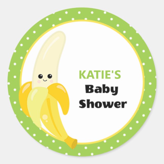 Niedlich Happy Banana Baby Shooting Monogram Runder Aufkleber (Vorderseite)