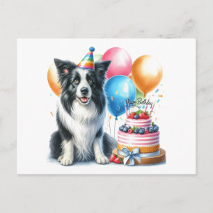 Niedlich Happy Birthday Border Collie Postcard Postkarte