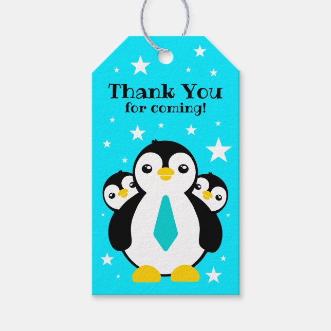 Niedlich Happy Birthday Boy Penguins Blue Neckties Geschenkanhänger (Vorderseite)