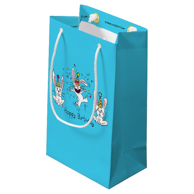 Niedlich Happy Birthday Bunny Rabbits Kinder Kleine Geschenktüte (Rückseite Schrägansicht)
