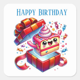 Niedlich Happy Birthday cake hinzufügen Quadratischer Aufkleber