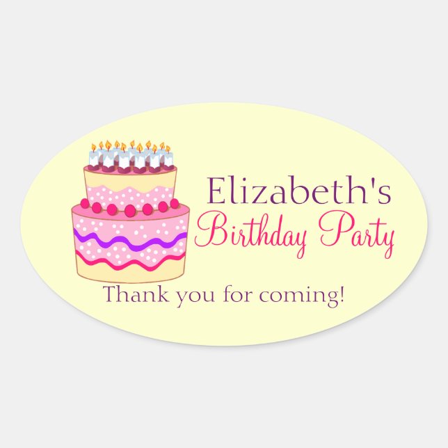 Niedlich Happy Birthday Cake Personalisiert Ovaler Aufkleber (Vorderseite)