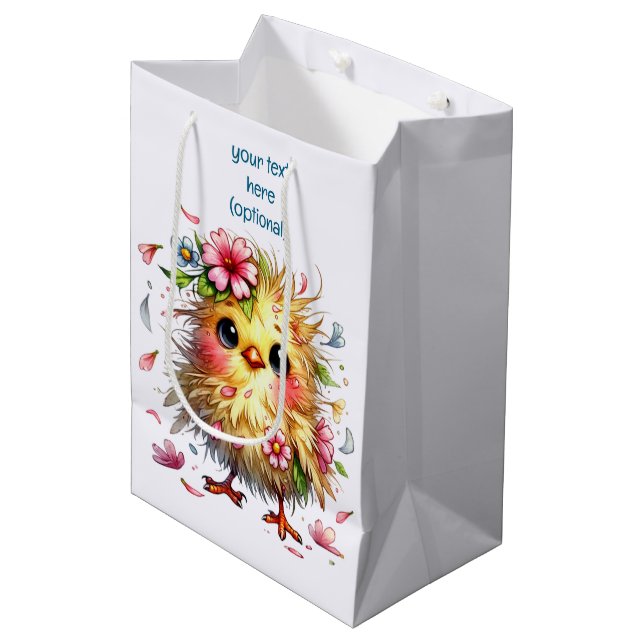 Niedlich Happy Birthday Chick Mittlere Geschenktüte (Vorderseite Schrägansicht)