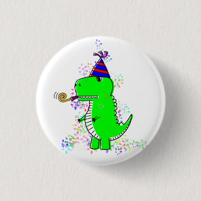Niedlich Happy Birthday Dinosaur Confetti Button (Vorderseite)