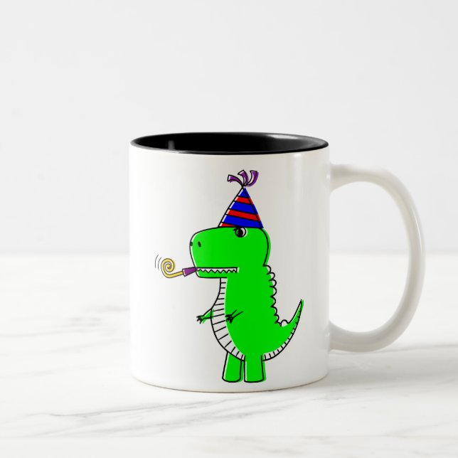 Niedlich Happy Birthday Dinosaur Zweifarbige Tasse (Rechts)
