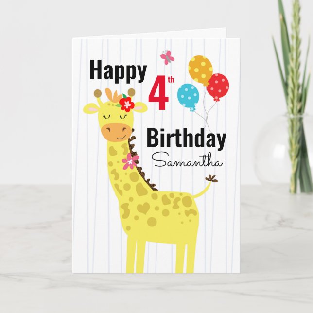 Niedlich Happy Birthday Giraffe Individuelle Name Karte (Vorderseite)