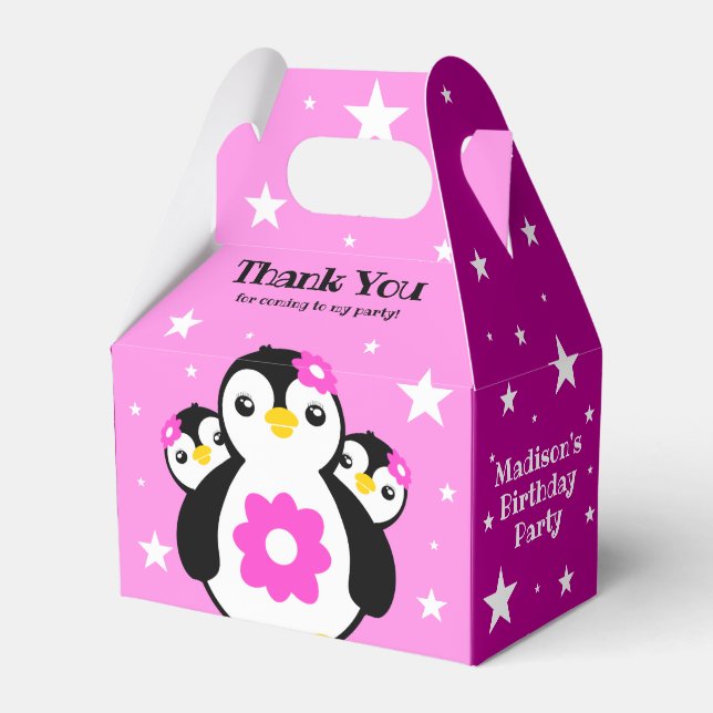 Niedlich Happy Birthday Girl Pinguins Pink Blume Geschenkschachtel (Vorderseite)