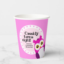 Niedlich Happy Birthday Girl Pink Owl Pappbecher