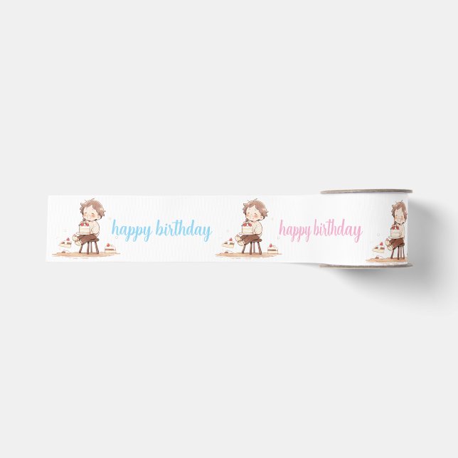 Niedlich Happy Birthday Ribbon - Cartoon Geburtsta Ripsband (Vorderseite)