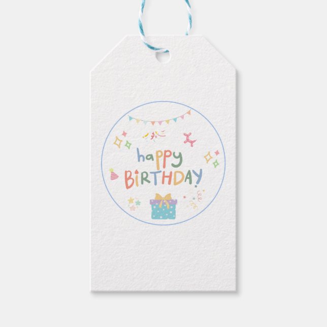 Niedlich Happy Birthday Sticker Geschenkanhänger (Vorderseite)