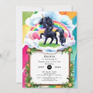 Niedlich Happy Black Unicorn Geburtstag Einladung