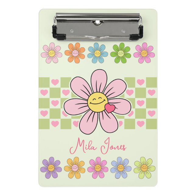Niedlich Happy Blume Lächeln Individuelle Name Mini Klemmbrett (Vorderseite)