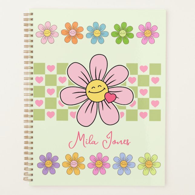 Niedlich Happy Blume Lächeln Individuelle Name Planer (Vorderseite)