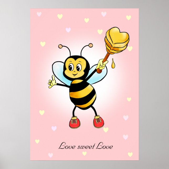 Niedlich Happy Bumble Bee & Honeycomb auf Rosa Poster (Vorne)