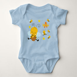 Niedlich Happy Bumble Bee mit Blume Blue Baby Strampler