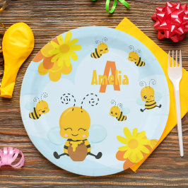 Niedlich Happy Bumble Bee mit Blume Kleines Kind Pappteller