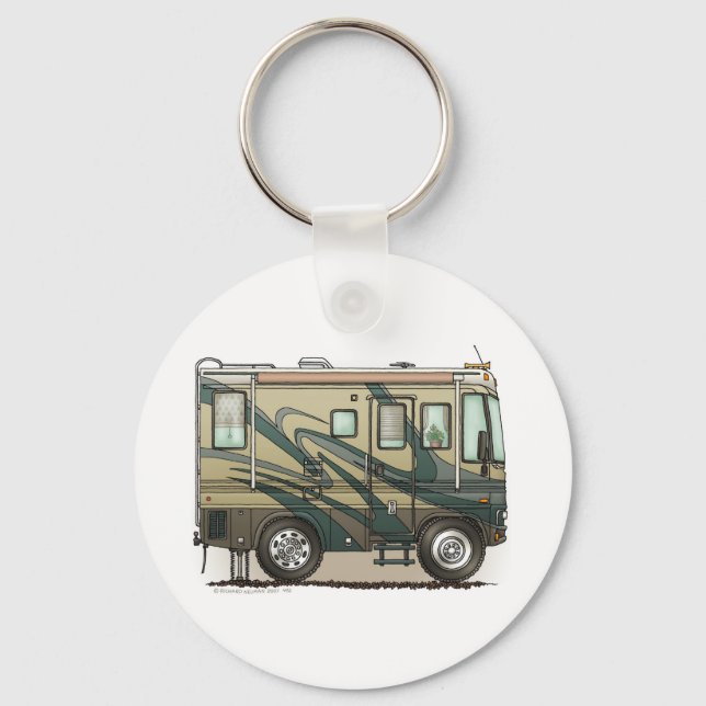 Niedlich Happy Camper Big RV Coach Motorhome Schlüsselanhänger (Vorderseite)