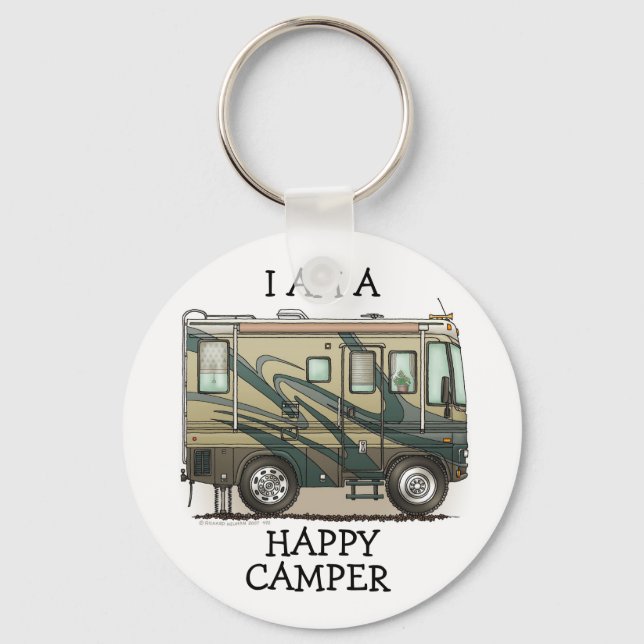Niedlich Happy Camper Big RV Coach Motorhome Schlüsselanhänger (Vorderseite)
