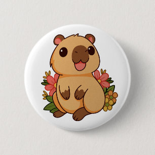 Niedlich Happy Capybara Zeichnend Button