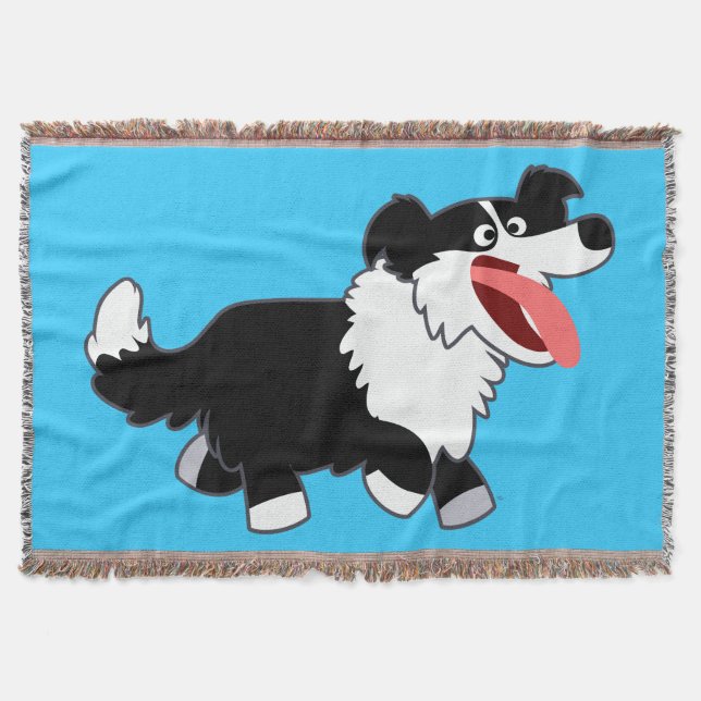 Niedlich Happy Cartoon Border Collie Throw Blanket Decke (Vorderseite)