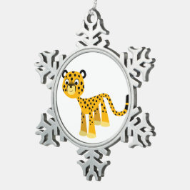Niedlich Happy Cartoon Cheetah Pewter Ornament
