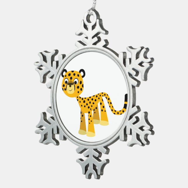 Niedlich Happy Cartoon Cheetah Pewter Ornament (Rechts)