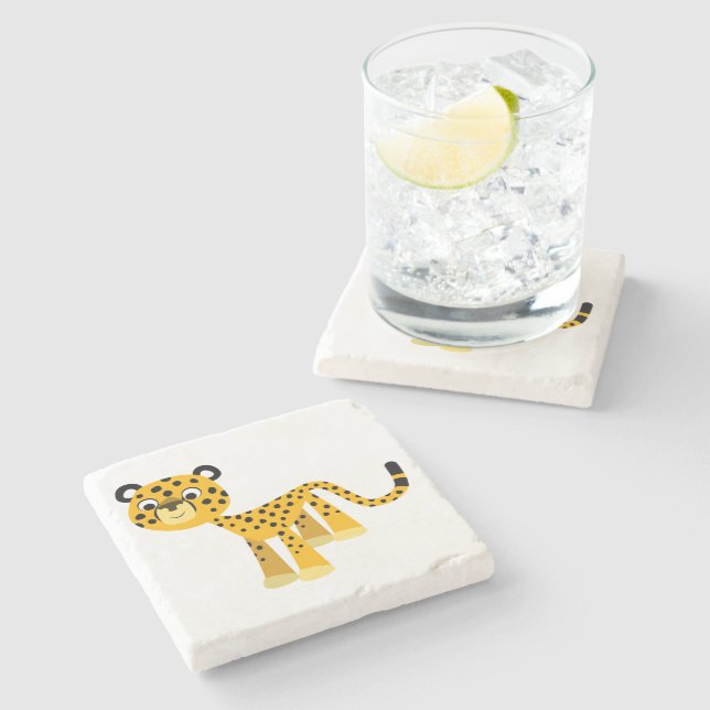 Niedlich Happy Cartoon Cheetah Stone Untersetzer (Seitenansicht)