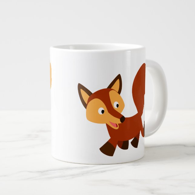 Niedlich Happy Cartoon Fox Jumbo Tasse (Vorderseite Rechts)