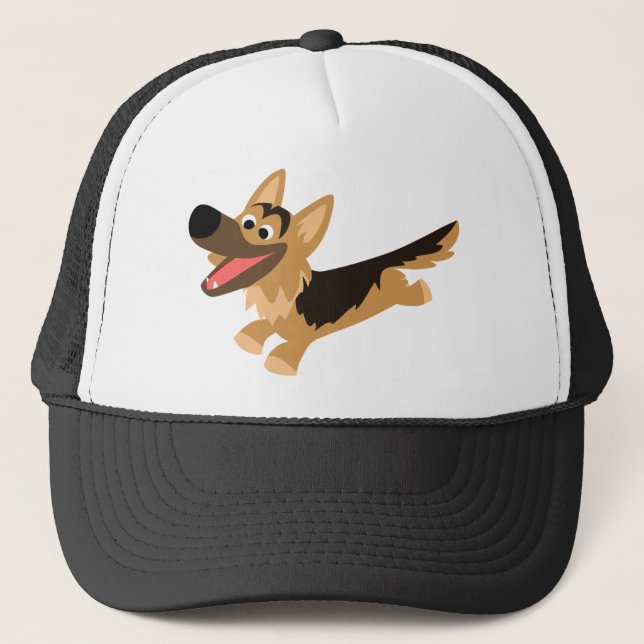 Niedlich Happy Cartoon German Shepherd Hat Truckerkappe (Vorderseite)