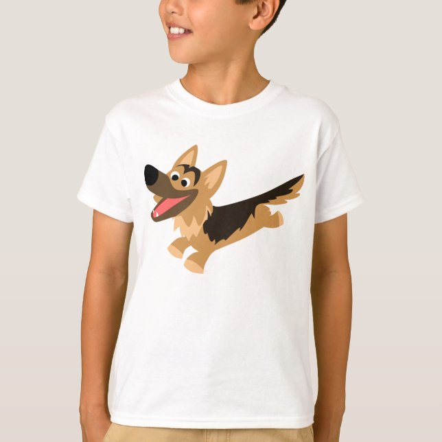 Niedlich Happy Cartoon German Shepherd Kids T - Sh T-Shirt (Vorderseite)