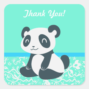 Niedlich Happy Cartoon Panda Quadratischer Aufkleber