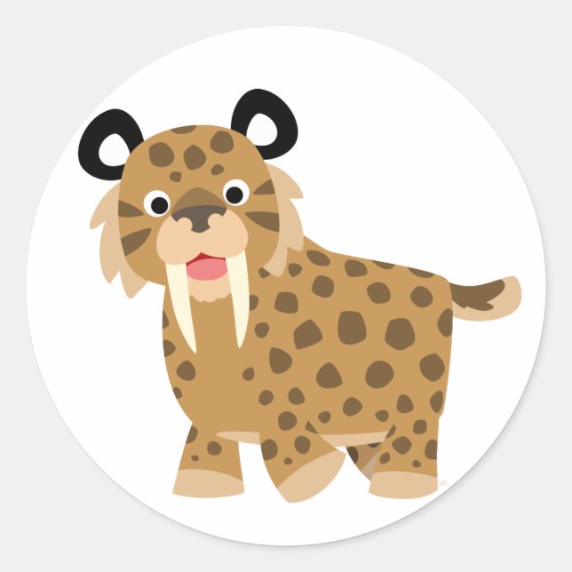 Niedlich Happy Cartoon Smilodon Aufkleber (Vorderseite)