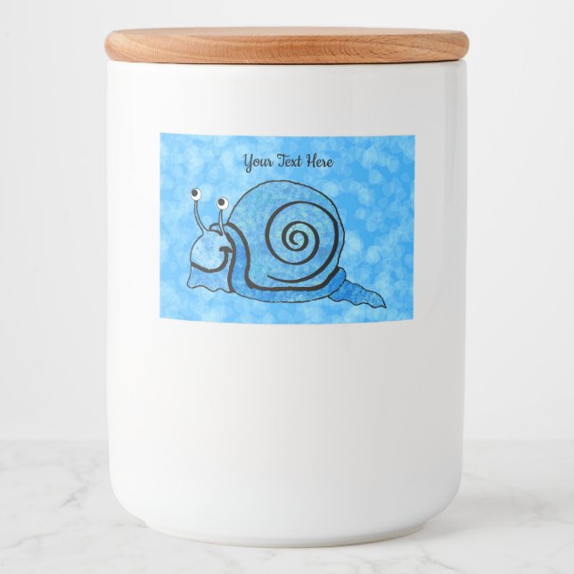 Niedlich Happy Cartoon Snail Blue Gemusterte Musch Lebensmitteletikett (Vorderseite)