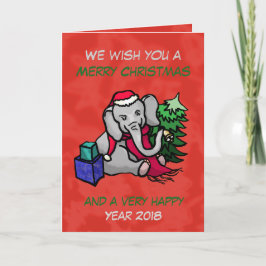 Niedlich Happy Cartoon Weihnachtslephant Feiertagskarte