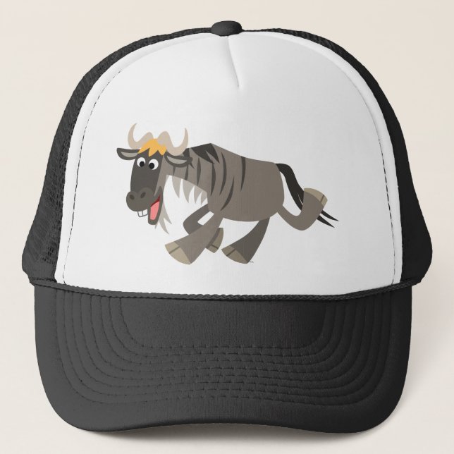 Niedlich Happy Cartoon Wildebeest Hat Truckerkappe (Vorderseite)
