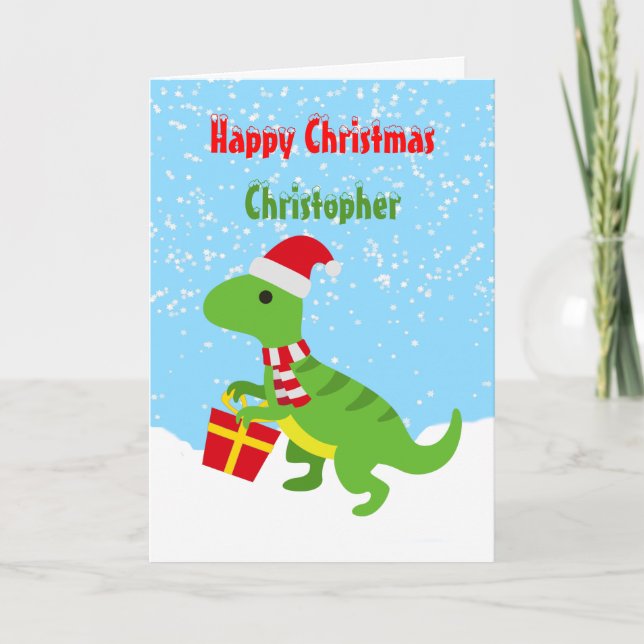 Niedlich Happy Christmas Dinosaur T Rex Karte (Vorderseite)