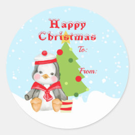 Niedlich Happy Christmas Pinguin Sailor Geschenk Runder Aufkleber