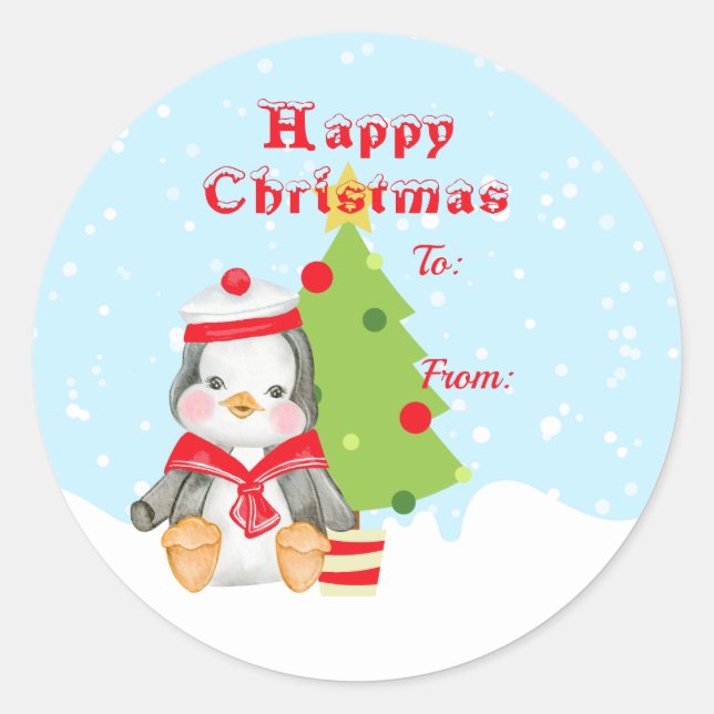 Niedlich Happy Christmas Pinguin Sailor Geschenk Runder Aufkleber (Vorderseite)