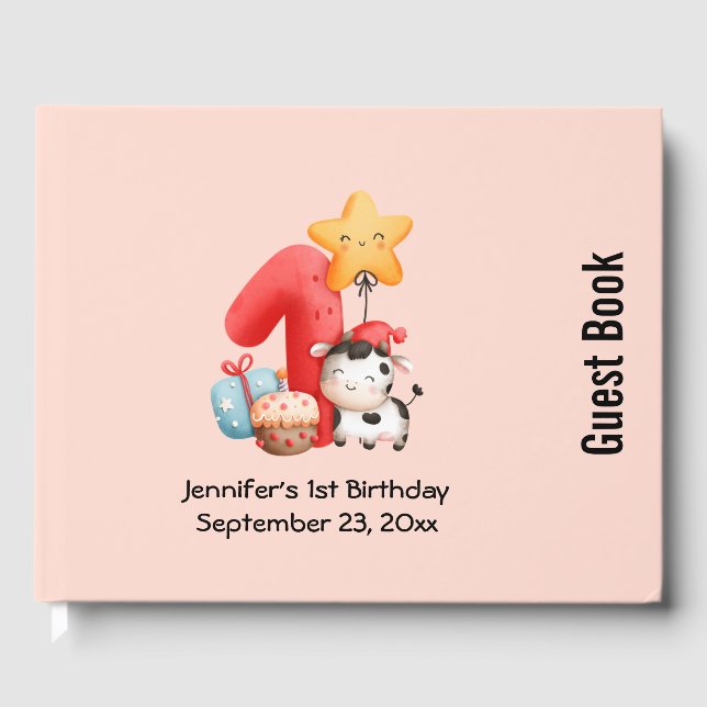 Niedlich Happy Cow 1. Geburtstag Gästebuch (Vorderseite)
