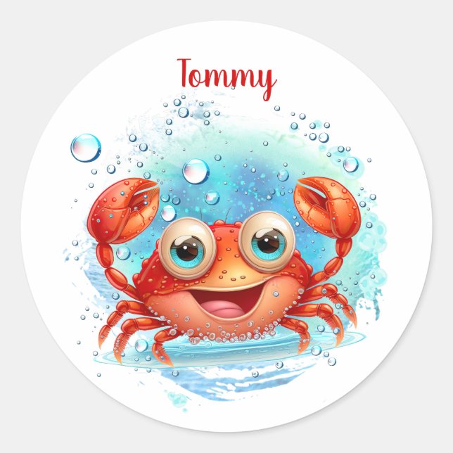 Niedlich Happy Crab individuelle Name Aufkleber (Vorderseite)