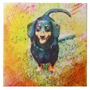 Niedlich Happy Dackel Hund Kopfgesicht Fliese