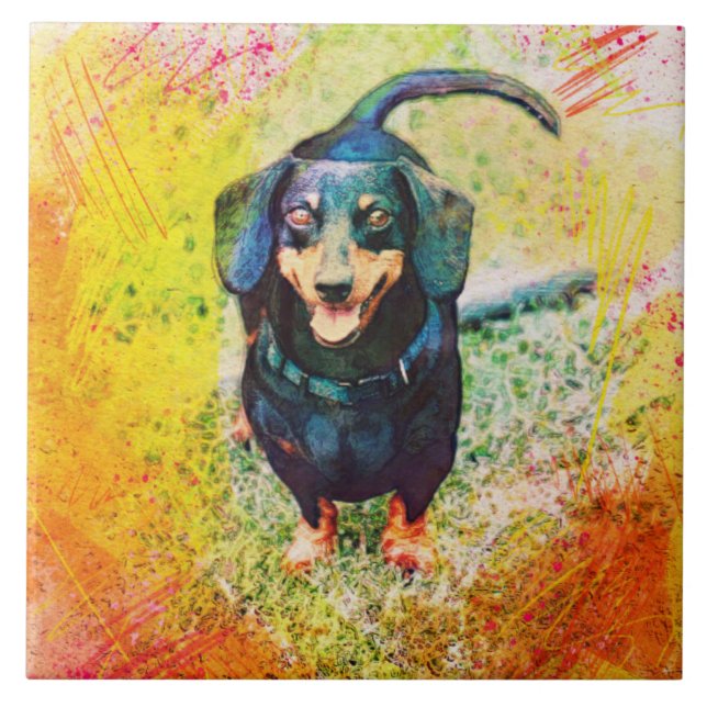 Niedlich Happy Dackel Hund Kopfgesicht Fliese (Vorderseite)
