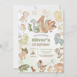 Niedlich Happy Dinosaurier 1. Geburtstag Einladung