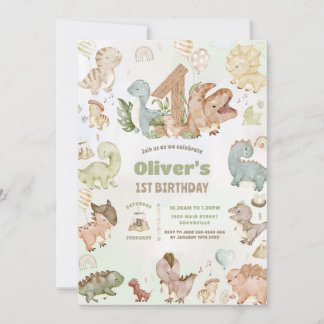 Niedlich Happy Dinosaurier 1. Geburtstag Einladung