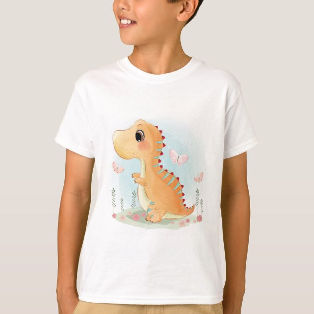 Niedlich Happy Dinosaurier Playing T-Shirt (Vorderseite)