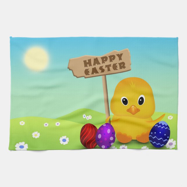 Niedlich Happy Easter Baby Chick Geschirrtuch (Horizontal)