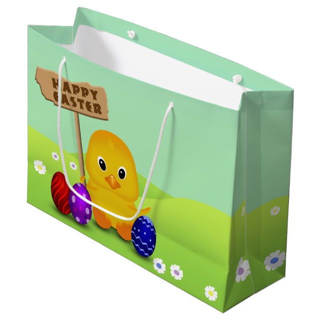 Niedlich Happy Easter Baby Chick Große Geschenktüte (Vorderseite Schrägansicht)