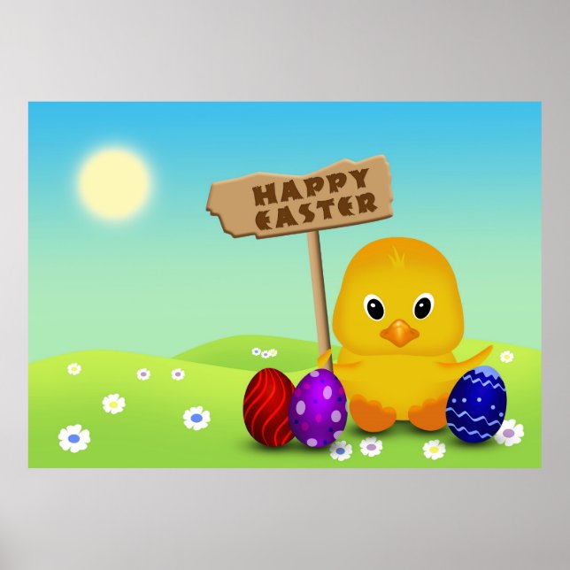 Niedlich Happy Easter Baby Chick Poster (Vorne)